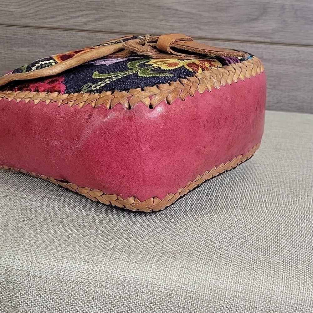 Handmaid Embroidered Canvas Leather Crossbody Shoulder Bag - Picture 6 of 10